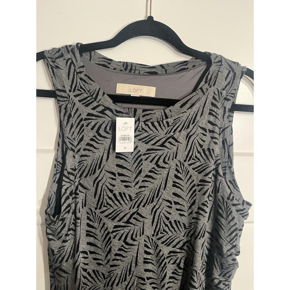 NWT LOFT Gray Black Palm Leaf Print Sleeveless Maxi Dress Women’s Medium M